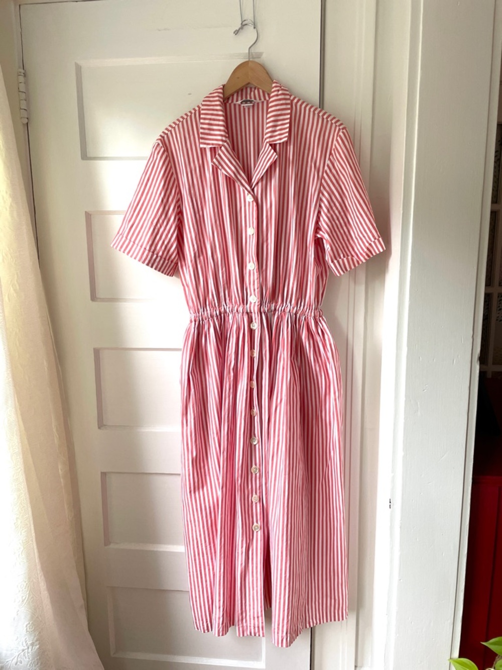 Vintage Lands' End Red and White Striped Shirt Dress